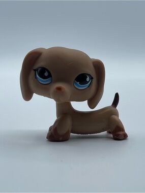 Authentic Littlest Pet Shop LPS #518 Dachshund Brown Tan Dog Blue Teardrop Eyes